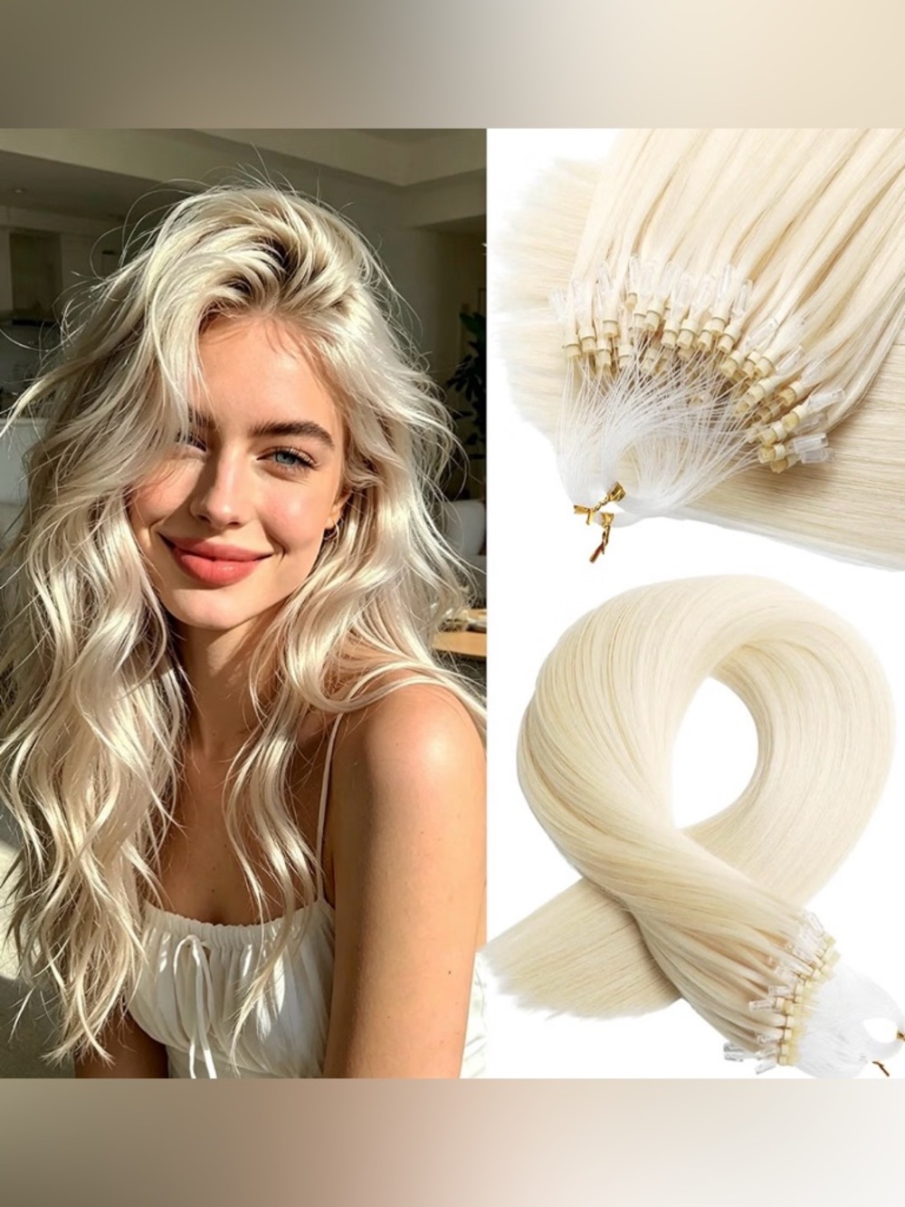 Platinum Blonde Human Hair Micro Loop 20 Inch Hair Extensions
